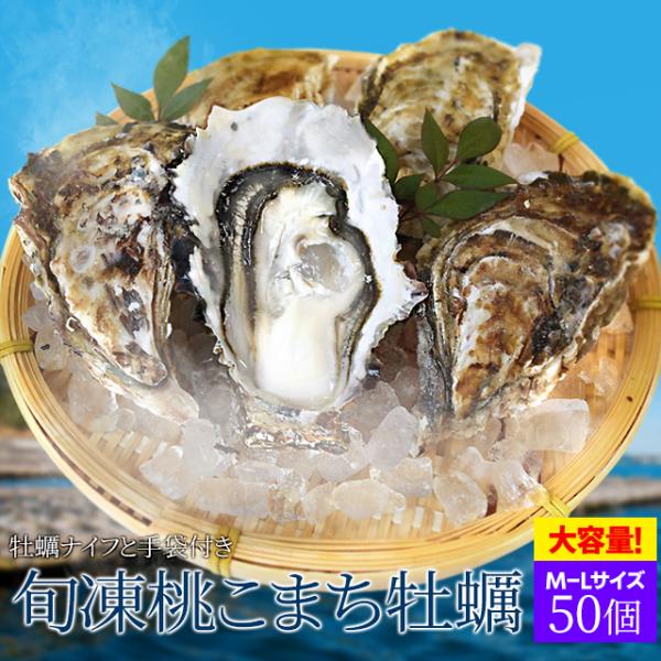 牡蠣 Ｍ〜Ｌサイズ ５０個入 冷凍桃こまち牡蠣 送料無料 産地厳選 加熱用（発泡箱入・牡蠣ナイフ・片...