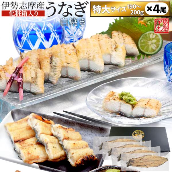 うなぎ 伊勢志摩産 白焼き 特大サイズ ４尾 送料無料 国産 ウナギ 鰻 蒲焼き 丑の日 個包装 冷...