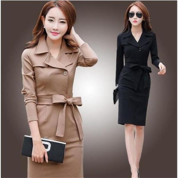 【大特価】スーツワンピース レディース 通勤 タイト長袖ワンピース フォマール きれいめ 膝丈 着痩...