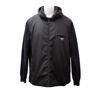 プラダ PRADA ニット切替ジャケット Re-Nylon 中綿 54 UMG026 ブルゾン ウール ナイロン ブラック アウター メンズ【中古】【Aランク】