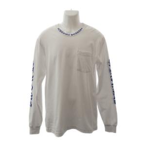 クロムハーツ CHROME HEARTS ネックロゴ ロングスリーブ トップス L 長袖Ｔシャツ コットン ホワイト ブルー メンズ【中古】【ABランク】