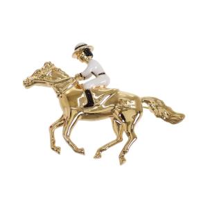 シャネル CHANEL ココマーク ホース＆ジョッキー 馬モチーフ G26C ブローチ メタル ゴールド ホワイト レディース【中古】【Aランク】