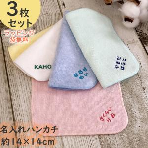 3枚セット【メール便送料無料】名入れハンカチ お名前刺繍入り ハンカチタオル【約14×14cm】ミニハンカチ 保育園 幼稚園 キッズ 入学 卒園 記念品