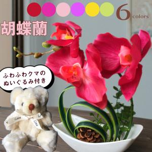 くま ぬいぐるみ キーホルダー セット胡蝶蘭 造花 1本立ちギフト 敬老の日 花 プレゼント お祝い 誕生日 新築祝 送料無料｜ishi0424