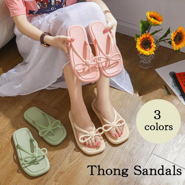 トングサンダル ビーチサンダル レディース 海 プール BBQ リゾート サンダル スリッパ リボン...
