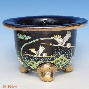 窯元直送 愛楽園 万年青鉢 6号 サナサービス【楽鉢/黒楽鉢/京楽焼