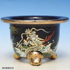 窯元直送 愛楽園 万年青鉢 6号 サナサービス【楽鉢/黒楽鉢/京
