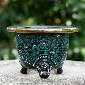 窯元直送 愛楽園 万年青鉢 3.3号 サナサービス【楽鉢/黒楽鉢/京楽焼