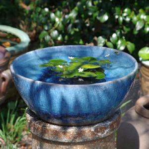 水鉢・睡蓮鉢 「林陶」(LIMFENG CERAMIC)中国 江蘇省宜興　鉢 アジアンテイスト 南蛮焼 水鉢 (特大 63cm） 【輸入商社直送のため同梱