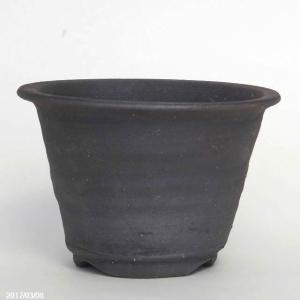 信楽焼 植木鉢　黒泥 手びねり鉢 (C) 4号（直径12cm）　【黒炭化焼】