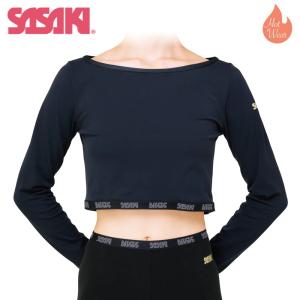 SASAKI ササキ ミドルスタイルトップ (HW-3118) 裏起毛 新体操 体操 冬用 ホットウェア レディース ジュニア ウェア 長袖 クロップド丈 ブラック 黒