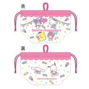 マル3065018000　【サンリオキャラクターズ】マチ付き巾着【ポップキャラクターズ】【ハローキティ】【マイメロディ】【クロミ】【ポムポムプリン】【ポーチ】…