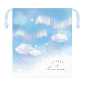 カミ223568【オリジナル】マチ付き巾着【ブルー】【青】【シークレットドリーム】【空】【雲】【ポーチ】【ケース】【小物入れ】【袋】【収納】【遠足】【アウ…