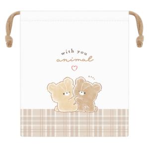 カミ223571【オリジナル】マチ付き巾着【with you animal】【クマ】【ベア】【動物】【ポーチ】【ケース】【小物入れ】【袋】【収納】【遠足】【アウトドア】…