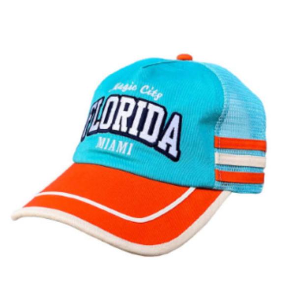 ショFLORIDA  【アメリカン雑貨】U.Sステイツ メッシュキャップ【オレンジ×エナメルブルー】...