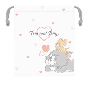 カミ307198 トムとジェリー　マチ付き巾着Lovely days　ワーナー　アニメ　ポーチ　ケース　袋　小物入れ　コップ入れ　収納　遠足　アウトド