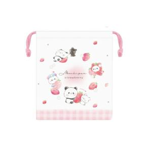 カミ229792 オリジナル　マチ付き巾着もちもちぱんだ　いちご　ストロベリー　動物　アニマル　ポーチ　ケース　袋　小物入れ　コップ入れ　収納　遠足　