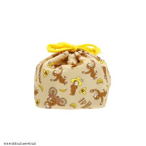 マル4765043600 おさるのジョージ　マチ付き巾着ジョージモカ　ひとまねこざる　Curious George　絵本　アニメ　ポーチ　ケース　小物