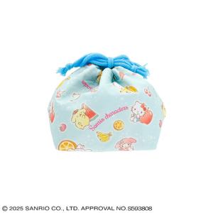 マル3745005100 サンリオキャラクターズ　マチ付き巾着キラシュワフルーツ　ポーチ　ケース　小物入れ　弁当入れ　袋　収納　学校　保育園　幼稚園　