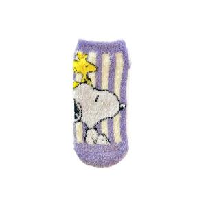 【スヌーピー】【SNOOPY】レディースもっこもこ靴下【ストライプ】【ピーナッツ】【ウッドストック】【すぬーぴー】【アニメ】【キャラクター】【70周年