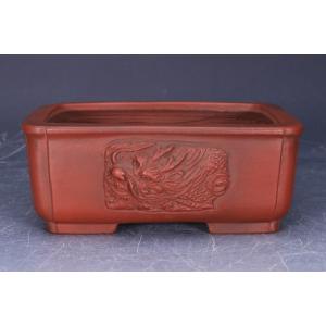 美芸 盆栽鉢 六角 盆栽小鉢：美芸（常滑）六角鬼面足面付鉢