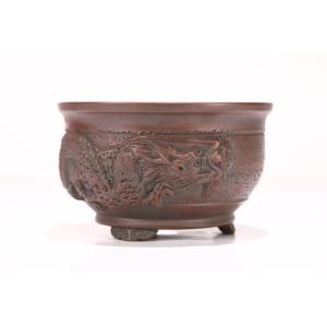 盆栽小鉢:美芸(常滑)丸エン付三面龍鉢 11.4cm*資材 : 遊恵 盆栽小鉢:美芸(常滑)丸エン付三面龍鉢 11.4cm*資材 : 遊恵