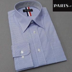長袖ワイシャツ　白地×青　小格子　レギュラー　PARIS-16e　形態安定　HKP-R11