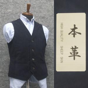 ベスト/ジレ 全面羊革ヌバック オレンジ スペインレザー ラム革 V