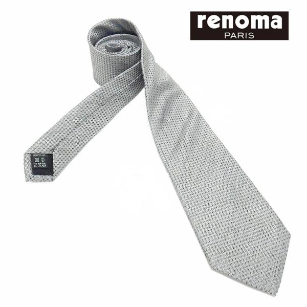 renoma　イタリア製ネクタイ　シルバー　マイクロチェック風　シルク100％　メール便可　レノマ ...