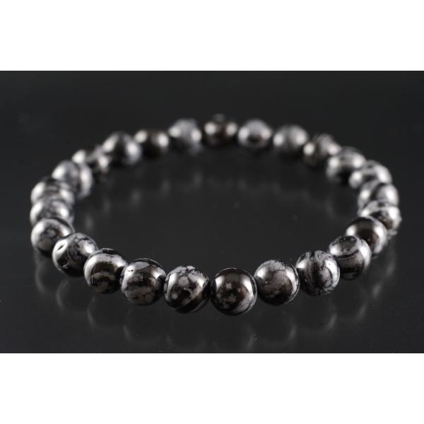 和田峠産黒曜石（縞）　８ｍｍ玉ゴムブレスレット　サイズ約１８ｃｍ /gbl-105a