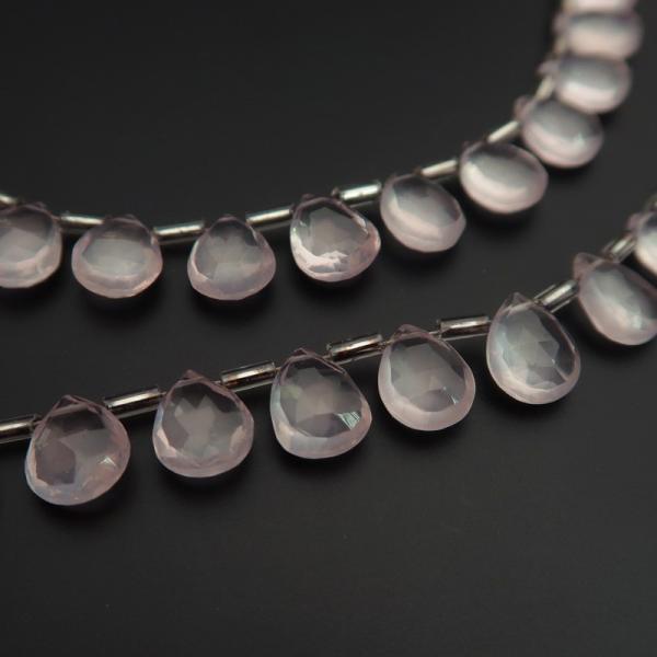 天然石 ビーズ 宝石質ローズクォーツＡＡＡペアシェイプカット 8×10ｍｍ　1粒売り