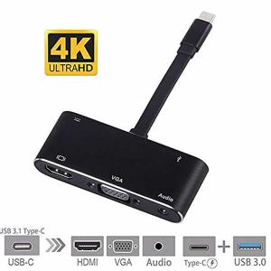 HDMI変換アダプタ USB C 4K 5in1 Type-C HDMI VGA Audio USB 3.0ポート MacBook Pro USB メスポート 変換 ケーブル HHENKAN