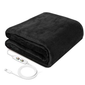 電気ひざ掛け ブラック 毛布 電気 ブランケット 肩かけ Usb式 3段階 温度調節 タイマー機能