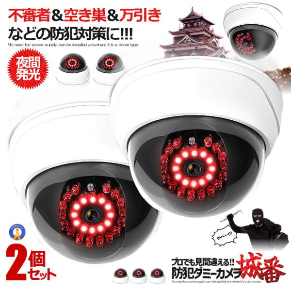 2個セット ドーム型 ダミーカメラ 室内用 屋外用 防犯カメラ 明るさセンサー 自動点滅 LED28...