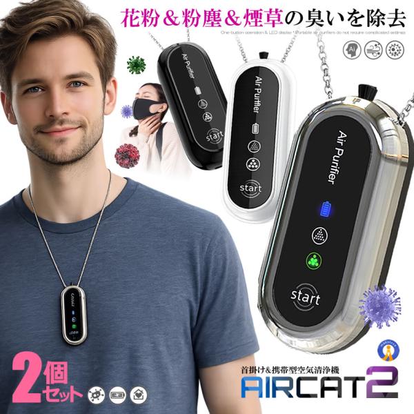 2個セット ネックレス型 空気清浄機 首掛け 小型 軽量 48g マイナスイオン USB充電 携帯用...