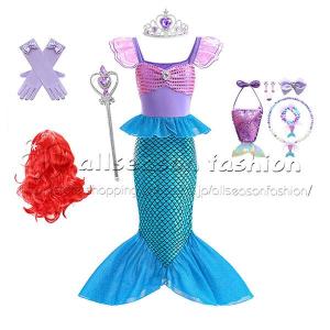 ハロウィン 子供服 プリンセスドレス 人魚姫 リトルマーメイド アリエル 風 コスチューム ドレス 10点セット キッズ ハロウィン 仮装 発表会 演出 ワンピース