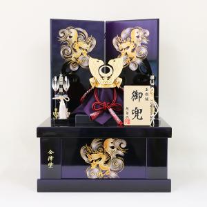 明秀 五月人形 兜 黒小札正絹糸威 五月人形 6号 純金箔押小札赤糸大鍬兜 正絹忍び 黒塗り衝立飾り LED