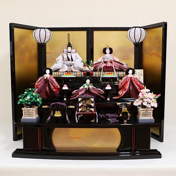 【千匠人形工房】雛人形 衣装着三段五人飾り　落とし屏風飾り「平安雛」