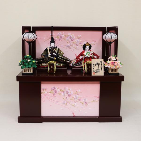【東玉】雛人形 衣裳着親王　コンパクト収納飾り　弥生絵巻 御雛　溜塗桜リボン