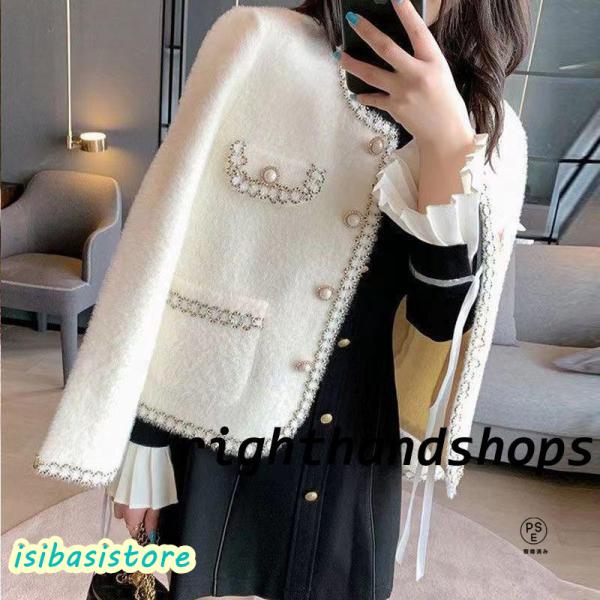 ツイードジャケット レディース 40代 長袖ノーカラージャケット 黒ショット丈ツイードコート 春コー...