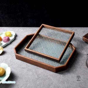 花海棠柄 ガラス トレイ お皿 レトロ調 トレ...の詳細画像1
