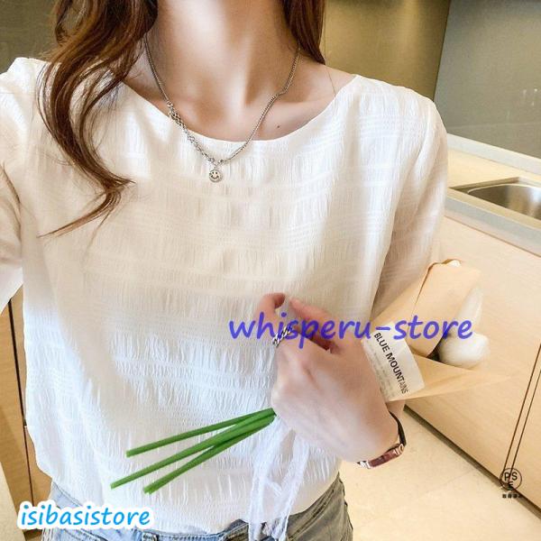 ブラウス レディース 40代 春夏新作 オシャレブラウス 白シフォンシャツ 半袖トップス tシャツ ...