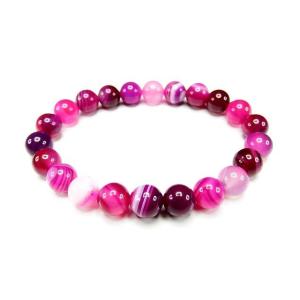 石街人間関係運天然石AAAマゼンタ縞入りアゲート約8mm数珠ブレスレット