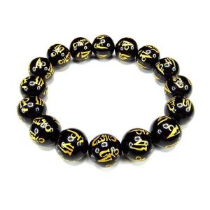 梵字六字真言オニキスブレスレット金箔14mm天然石厄除け石街