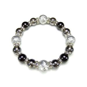 四神水晶銀彫り12mmグレーアクアオーラヘマタイトブレスレット石街