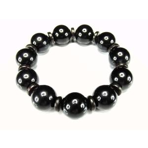 AAオニキス超大玉18mm弱木製ボタン天然石数珠ブレスレット御守り魔除け