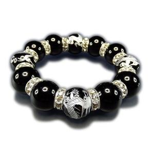 カルセドニー銀龍手彫り大玉16mm弱高級ロンデル天然石ブレスレット 