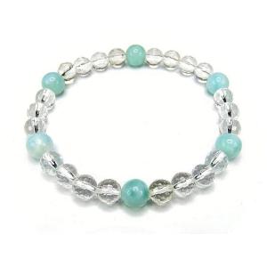 高級天然石AAA+ラリマー7mm強水晶ミラーカットブレスレット石街