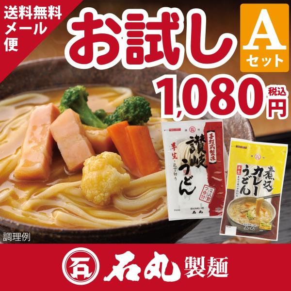 HP-6A 石丸 お試しセットA メール便送料無料 ポイント消化 讃岐うどん 半生 カレーうどん 香...