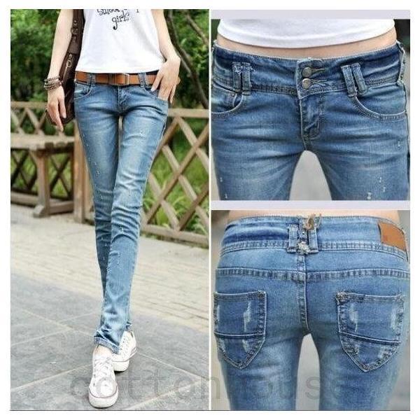 スキニーパンツ レディース デニム ストレッチ ジーンズ ジーパン ダメージ加工 美脚 ローライズ ...